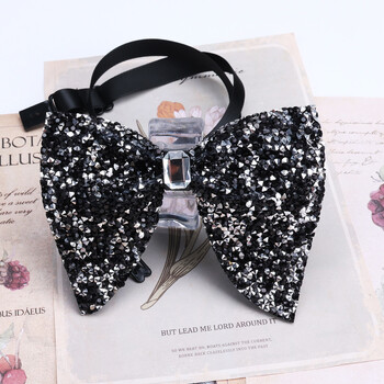 New Fashion Solid All Rhinestone Big Bowtie Μαύρο γυαλιστερό Fashion παπιγιόν για άντρες Επαγγελματικές γραβάτες γάμου Αξεσουάρ δώρου