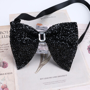 New Fashion Solid All Rhinestone Big Bowtie Μαύρο γυαλιστερό Fashion παπιγιόν για άντρες Επαγγελματικές γραβάτες γάμου Αξεσουάρ δώρου