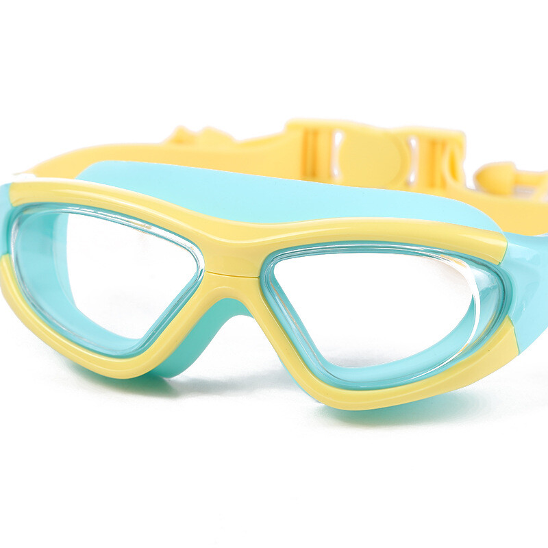 Ochelari pentru copii de înaltă definiție, impermeabili și anti-aburire, pentru înot cu ramă mare, ochelari de protecție convenabil, dopuri pentru urechi conectate cu silicon