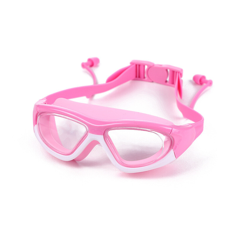Ochelari pentru copii de înaltă definiție, impermeabili și anti-aburire, pentru înot cu ramă mare, ochelari de protecție convenabil, dopuri pentru urechi conectate cu silicon