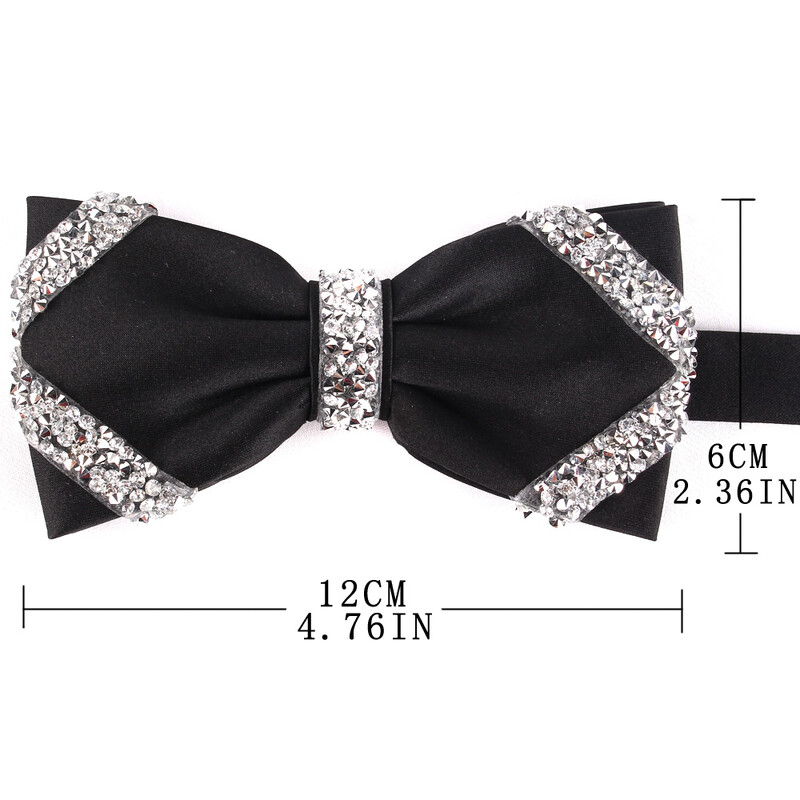 Нова черна папийонка Изкуствен диамант Папийонка за мъже, жени Коледно парти, мъжки папийонки, вратовръзки, сватбени мъжки папийонки за подаръци