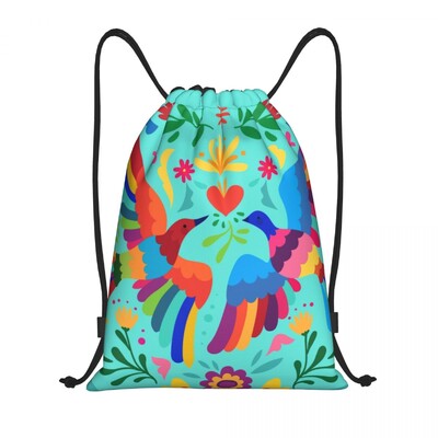 Pielāgoti meksikāņu ziedu ziedu tekstila savilkšanas maisiņi iepirkšanās jogas mugursomas vīriešiem sievietēm krāsains sporta sporta zāles maiss