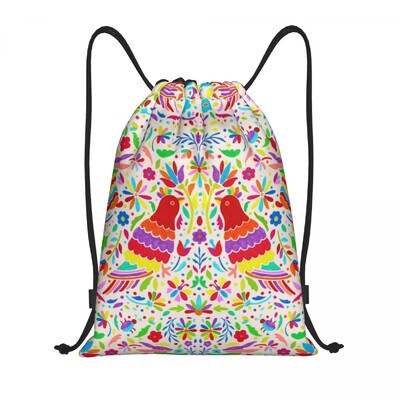 Pielāgoti meksikāņu ziedu ziedu tekstila savilkšanas maisiņi iepirkšanās jogas mugursomas vīriešiem sievietēm krāsains sporta sporta zāles maiss