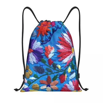 Pielāgoti meksikāņu ziedu ziedu tekstila savilkšanas maisiņi iepirkšanās jogas mugursomas vīriešiem sievietēm krāsains sporta sporta zāles maiss
