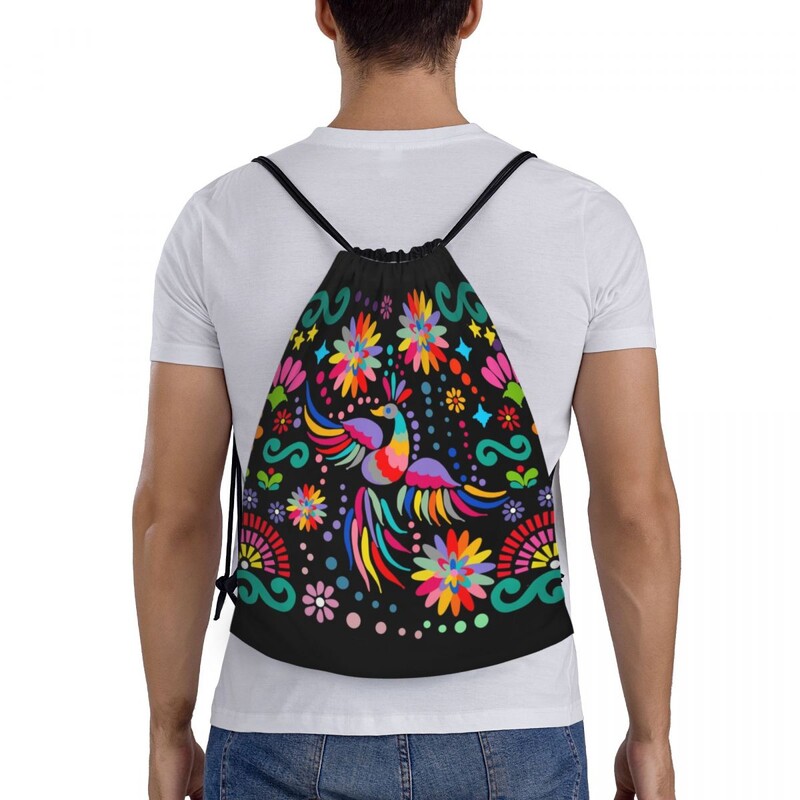 Pielāgoti meksikāņu ziedu ziedu tekstila savilkšanas maisiņi iepirkšanās jogas mugursomas vīriešiem sievietēm krāsains sporta sporta zāles maiss