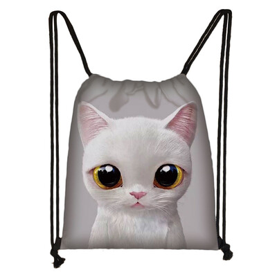 Geantă cu șnur cu pictură 3D cu cap de pisică, rucsac cu imprimare cu desene animate pentru fete, genți de cumpărături, geantă portabilă multifuncțională pentru pantofi