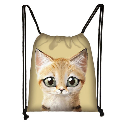 Geantă cu șnur cu pictură 3D cu cap de pisică, rucsac cu imprimare cu desene animate pentru fete, genți de cumpărături, geantă portabilă multifuncțională pentru pantofi