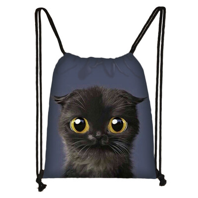 Geantă cu șnur cu pictură 3D cu cap de pisică, rucsac cu imprimare cu desene animate pentru fete, genți de cumpărături, geantă portabilă multifuncțională pentru pantofi