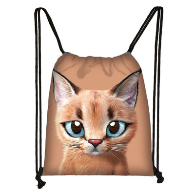 Geantă cu șnur cu pictură 3D cu cap de pisică, rucsac cu imprimare cu desene animate pentru fete, genți de cumpărături, geantă portabilă multifuncțională pentru pantofi