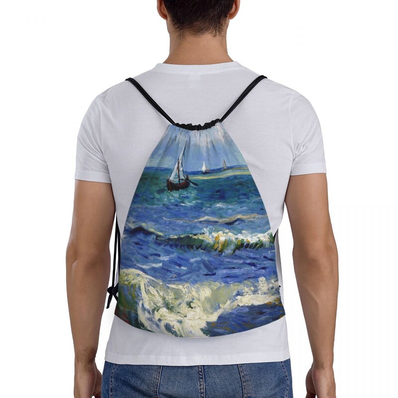 Rucsac personalizat Vincent Van Gogh cu șnur Femei Bărbați Rucsac sport pentru gimnastică, pliabil, pentru plajă la Scheveningen, geantă de antrenament