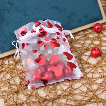 50 τμχ/Παρτίδα 9x12cm Red Love Heart Organza Τσάντα για την Ημέρα του Αγίου Βαλεντίνου Θήκη δώρου για ζευγάρι