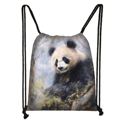 Geantă cu șnur Panda drăguț pentru fete Pachet de depozitare de călătorie Rucsacuri de școală cu desene animate Geanta pentru copii Suport pantofi pentru copii Cadou