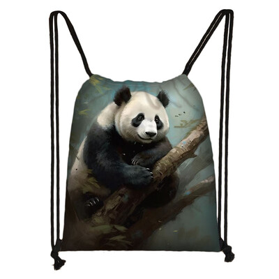 Geantă cu șnur Panda drăguț pentru fete Pachet de depozitare de călătorie Rucsacuri de școală cu desene animate Geanta pentru copii Suport pantofi pentru copii Cadou