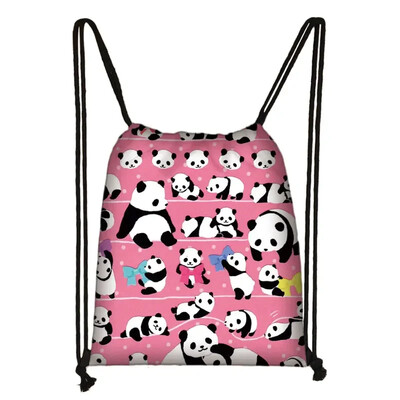 Geantă cu șnur Panda drăguț pentru fete Pachet de depozitare de călătorie Rucsacuri de școală cu desene animate Geanta pentru copii Suport pantofi pentru copii Cadou