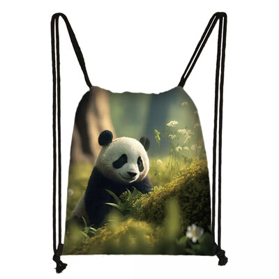 Geantă cu șnur Panda drăguț pentru fete Pachet de depozitare de călătorie Rucsacuri de școală cu desene animate Geanta pentru copii Suport pantofi pentru copii Cadou