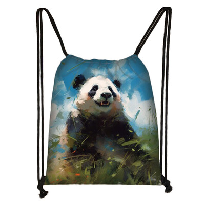 Geantă cu șnur Panda drăguț pentru fete Pachet de depozitare de călătorie Rucsacuri de școală cu desene animate Geanta pentru copii Suport pantofi pentru copii Cadou
