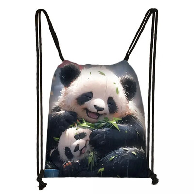 Geantă cu șnur Panda drăguț pentru fete Pachet de depozitare de călătorie Rucsacuri de școală cu desene animate Geanta pentru copii Suport pantofi pentru copii Cadou