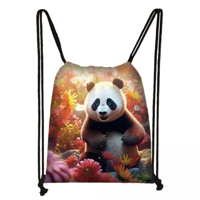 Geantă cu șnur Panda drăguț pentru fete Pachet de depozitare de călătorie Rucsacuri de școală cu desene animate Geanta pentru copii Suport pantofi pentru copii Cadou