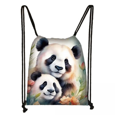Geantă cu șnur Panda drăguț pentru fete Pachet de depozitare de călătorie Rucsacuri de școală cu desene animate Geanta pentru copii Suport pantofi pentru copii Cadou