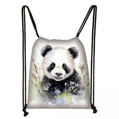 Geantă cu șnur Panda drăguț pentru fete Pachet de depozitare de călătorie Rucsacuri de școală cu desene animate Geanta pentru copii Suport pantofi pentru copii Cadou