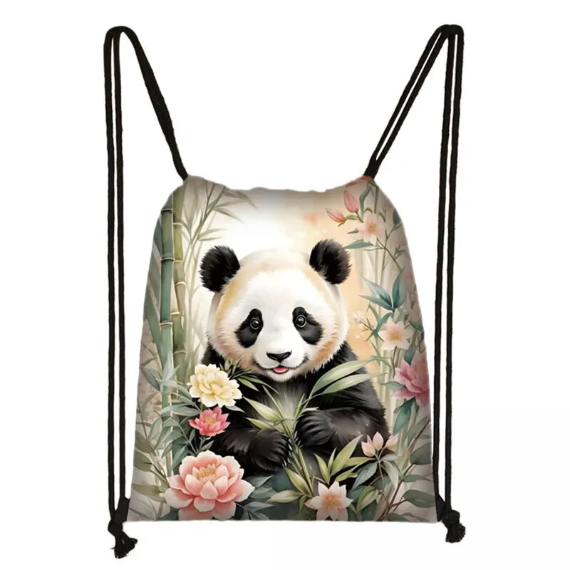 Geantă cu șnur Panda drăguț pentru fete Pachet de depozitare de călătorie Rucsacuri de școală cu desene animate Geanta pentru copii Suport pantofi pentru copii Cadou