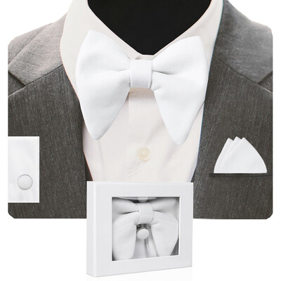 GUSLESON Papion mare din catifea pentru bărbați, set de butoni de buzunar, cu cutie de cadou, cravată solidă, roșie, galbenă, pentru nunta bărbatului