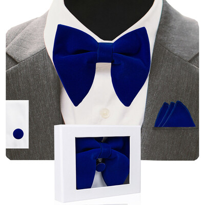 GUSLESON Papion mare din catifea pentru bărbați, set de butoni de buzunar, cu cutie de cadou, cravată solidă, roșie, galbenă, pentru nunta bărbatului