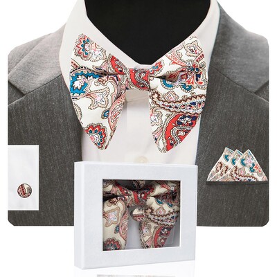 GUSLESON Papion mare din catifea pentru bărbați, set de butoni de buzunar, cu cutie de cadou, cravată solidă, roșie, galbenă, pentru nunta bărbatului