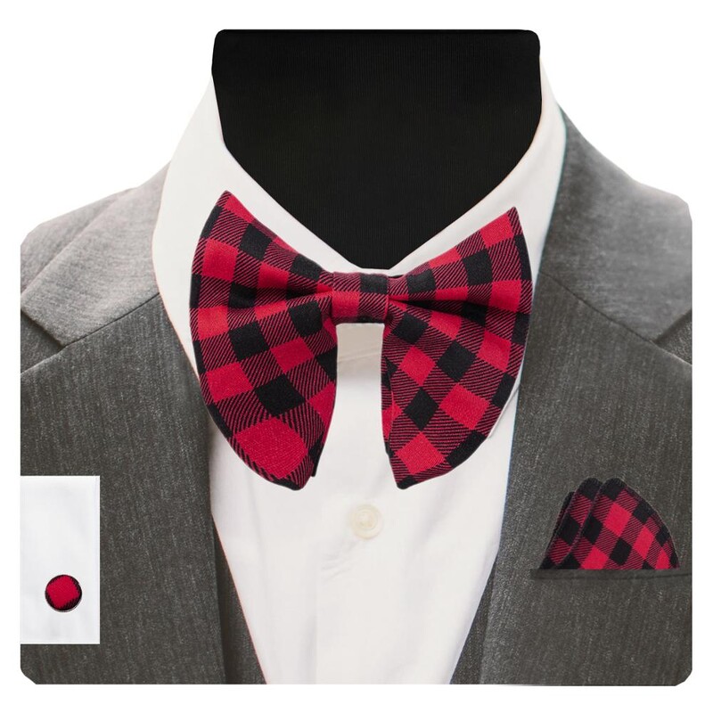 GUSLESON Papion mare din catifea pentru bărbați, set de butoni de buzunar, cu cutie de cadou, cravată solidă, roșie, galbenă, pentru nunta bărbatului