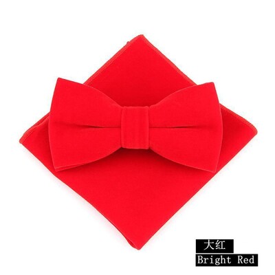 Komplet kravata od 2 komada, modne muške baršunaste leptir-mašne, jednobojne crne svadbene zabave, svečana crvena leptir-mašna, rupčić, mašna