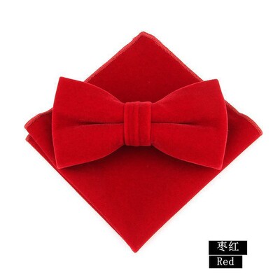 Komplet kravata od 2 komada, modne muške baršunaste leptir-mašne, jednobojne crne svadbene zabave, svečana crvena leptir-mašna, rupčić, mašna