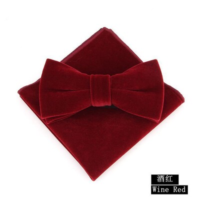 Komplet kravata od 2 komada, modne muške baršunaste leptir-mašne, jednobojne crne svadbene zabave, svečana crvena leptir-mašna, rupčić, mašna