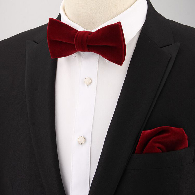 Komplet kravata od 2 komada, modne muške baršunaste leptir-mašne, jednobojne crne svadbene zabave, svečana crvena leptir-mašna, rupčić, mašna