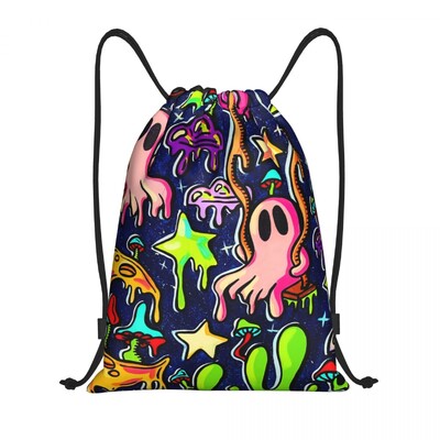Geantă personalizată cu ciuperci magice psihedelice imprimate lavă cu șnur Femei bărbați Rucsac de depozitare sport ușor pentru sală