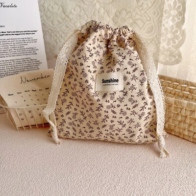 Scutec de călătorie în aer liber cu șnur Makuep Sac de depozitare clasificată cu flori imprimate Genți cosmetice cu șnur din bumbac Pachet de buzunar