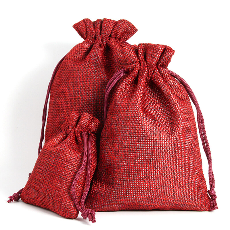 Preț de vânzare cu ridicata din iuta naturală, din in, husă cu șnur, ambalaj, geantă de cadou, logo imprimat, bijuterii, geantă de Crăciun