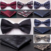 Nove klasične crne jacquard leptir-mašne za muškarce, cvjetna leptir-mašna s paisleyjem, komplet odijela s četvrtastim džepovima za vjenčanje, karirani jednobojni leptir