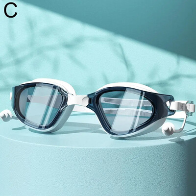 Peldēšanas aizsargbrilles HD Pretsvīšanas ūdensizturīgi liela rāmja brilles peldēšanas ausu aizbāžņi Anti-ultravioletā ūdensizturīgs regulējams niršanas Z9R9