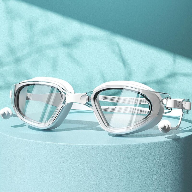 Peldēšanas aizsargbrilles HD Pretsvīšanas ūdensizturīgi liela rāmja brilles peldēšanas ausu aizbāžņi Anti-ultravioletā ūdensizturīgs regulējams niršanas Z9R9