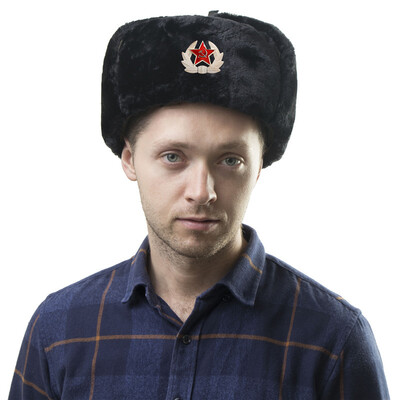 Insigna sovietică de iarnă Lei Feng Pălării pentru bărbați Pălărie rusească Ushanka în aer liber, caldă, îngroșată, blană de iepure artificială, șepci de zăpadă rezistente la vânt