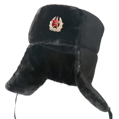 Insigna sovietică de iarnă Lei Feng Pălării pentru bărbați Pălărie rusească Ushanka în aer liber, caldă, îngroșată, blană de iepure artificială, șepci de zăpadă rezistente la vânt