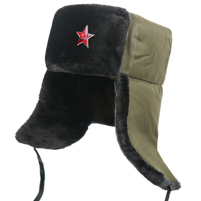 Insigna sovietică de iarnă Lei Feng Pălării pentru bărbați Pălărie rusească Ushanka în aer liber, caldă, îngroșată, blană de iepure artificială, șepci de zăpadă rezistente la vânt