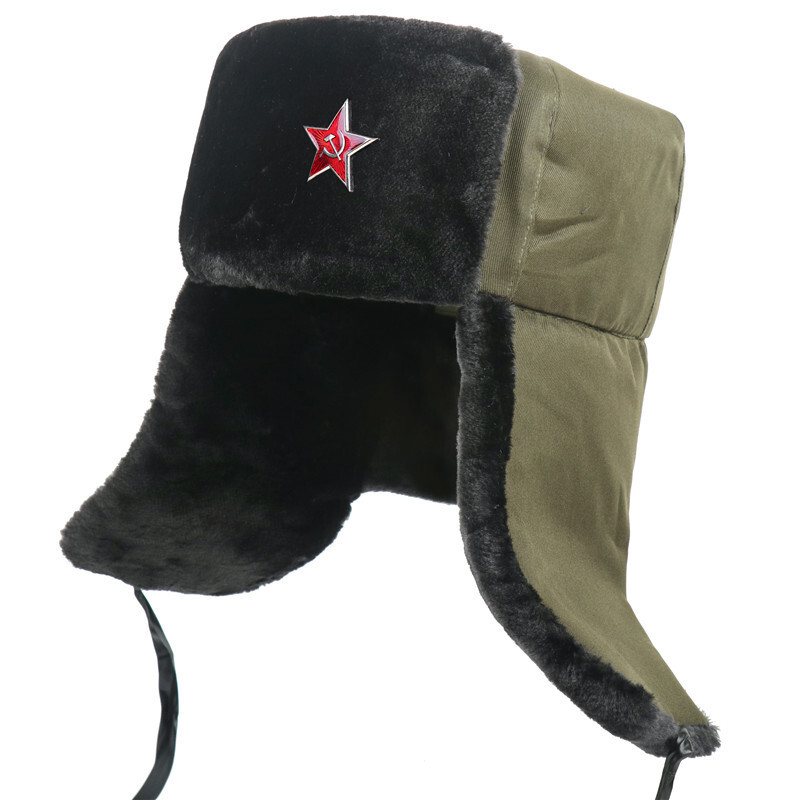 Insigna sovietică de iarnă Lei Feng Pălării pentru bărbați Pălărie rusească Ushanka în aer liber, caldă, îngroșată, blană de iepure artificială, șepci de zăpadă rezistente la vânt