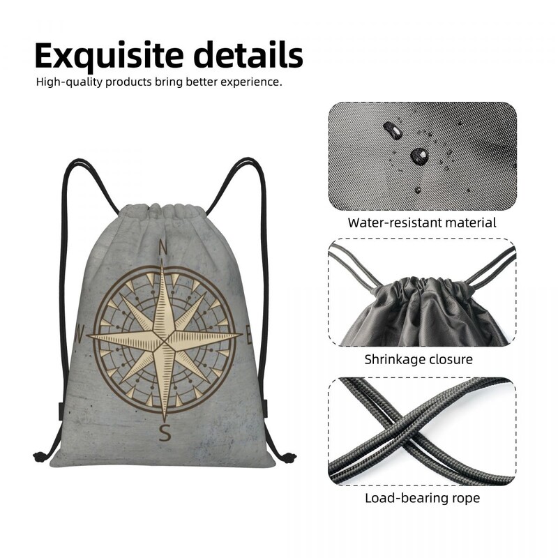 Geantă personalizată cu șnur busolă gri pentru antrenament Rucsacuri de yoga bărbați femei rucsac nautic navigație marinar sport gimnastică