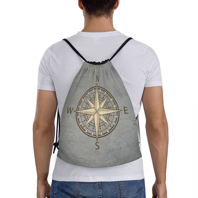 Geantă personalizată cu șnur busolă gri pentru antrenament Rucsacuri de yoga bărbați femei rucsac nautic navigație marinar sport gimnastică