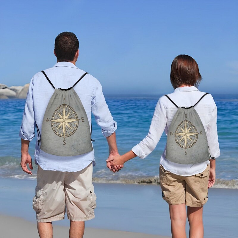 Geantă personalizată cu șnur busolă gri pentru antrenament Rucsacuri de yoga bărbați femei rucsac nautic navigație marinar sport gimnastică