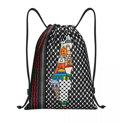 Rucsac cu șnur cu model tradițional arabă personalizat Keffiyeh Rucsac sport Rucsac pliabil Tatreez Broderie Artă Geantă de antrenament
