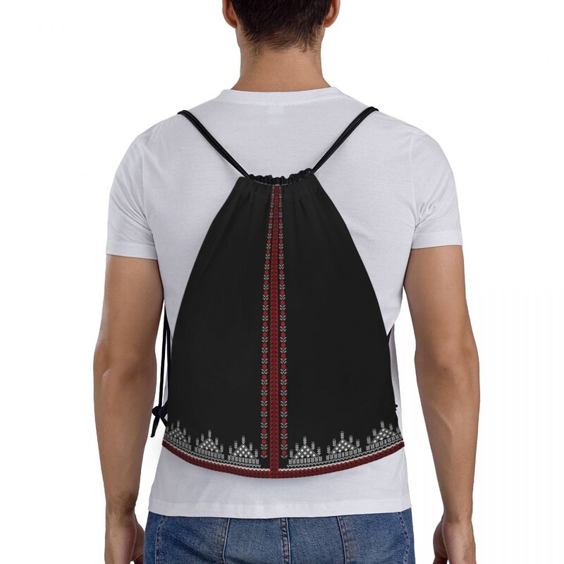 Rucsac cu șnur cu model tradițional arabă personalizat Keffiyeh Rucsac sport Rucsac pliabil Tatreez Broderie Artă Geantă de antrenament
