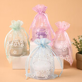 10 bucăți 13x18cm saci de organza transparente imprimate pentru cadou mic, pungă cu șnur pentru bijuterii, cosmetice, bomboane de Crăciun, pungi de șir