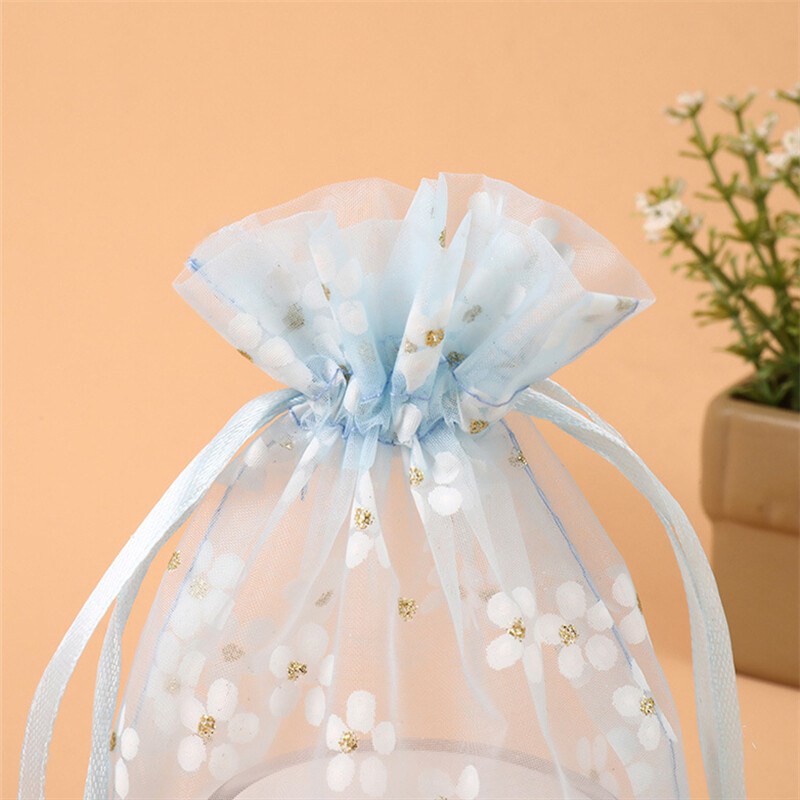 10 bucăți 13x18cm saci de organza transparente imprimate pentru cadou mic, pungă cu șnur pentru bijuterii, cosmetice, bomboane de Crăciun, pungi de șir